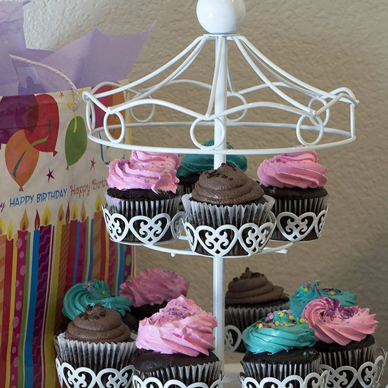 2 Layer-12 Count Carousel Cupcake Stand Holder Display Wedding Cake Cup Display Stand