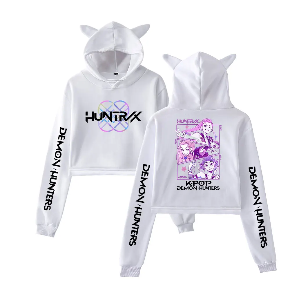 

KPop Demon Hunters 2025 Merch Hoodies Sweatshirt for Girls Cat Ear Crop Pullover Casual Clothes