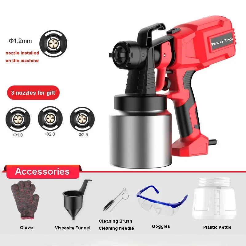 Pistola a spruzzo elettrica da 1000ML 550W spruzzatore di vernice elettrico ad alta pressione spruzzatore staccabile rivestimento murale portatile strumento elettrico per aerografo