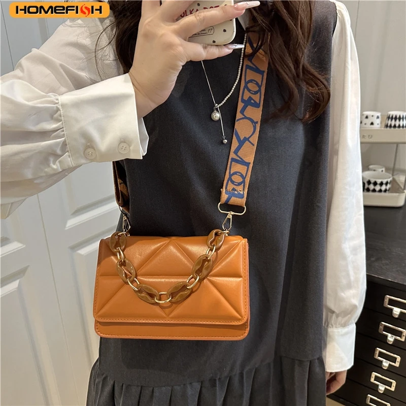 HOMEFISH New Women\'s Plaid Crossbody Bag, Korean Style Solid Color Shoulder Small Square Bag, Fashionable and Versatile Commute