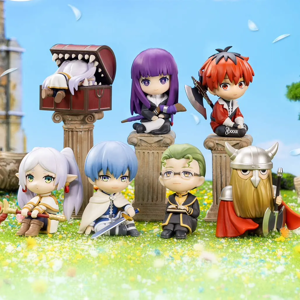 6 Stück Frieren Chibi Figur Anime PVC Statue Modell Puppe Himmel Fern Stark Heiter Desktop-Dekoration Sammlerstück Geschenk Spielzeugfigur