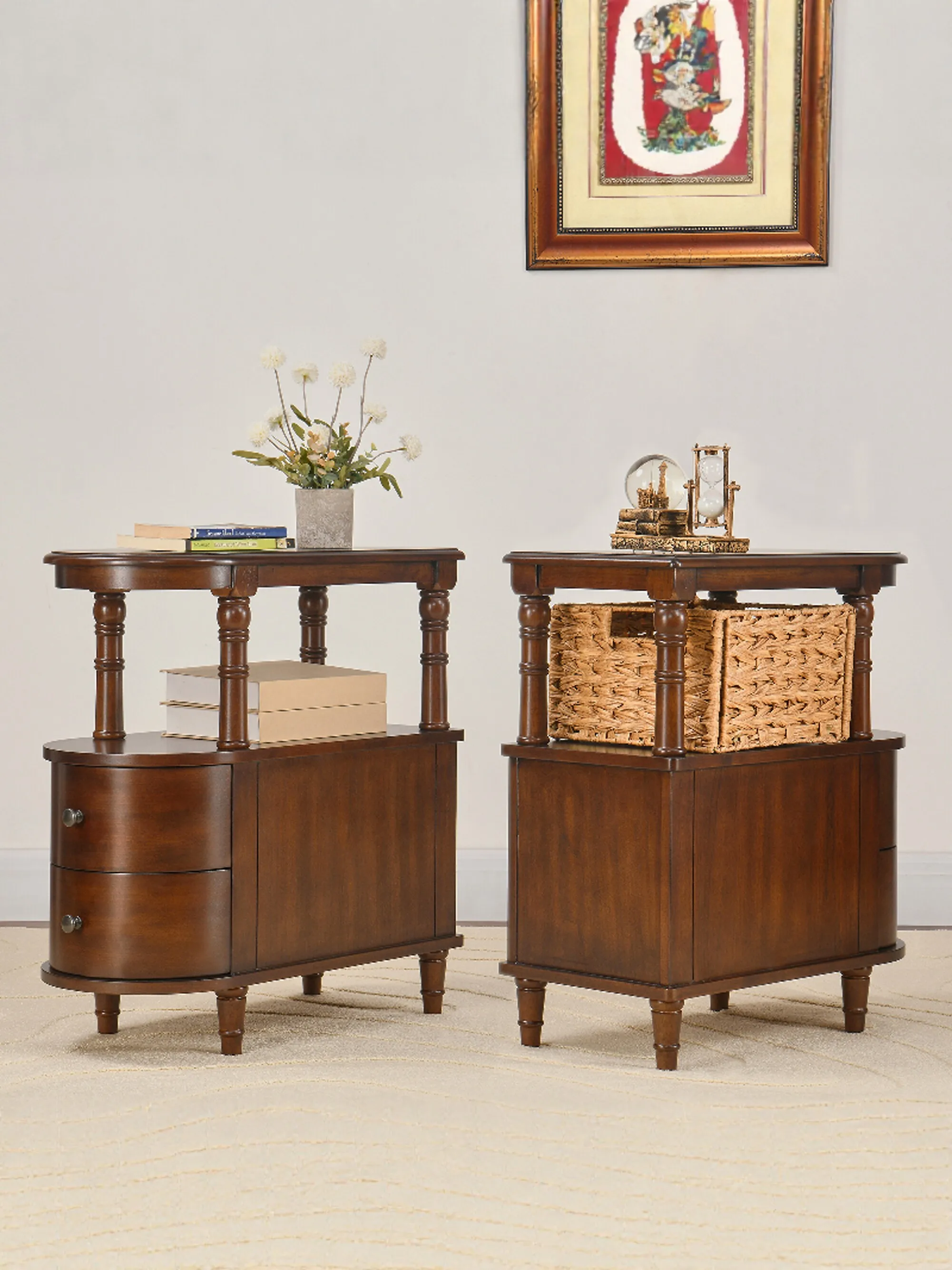 For Solid wood sofa edge few with wheels bedroom narrow bedside table living room home locker