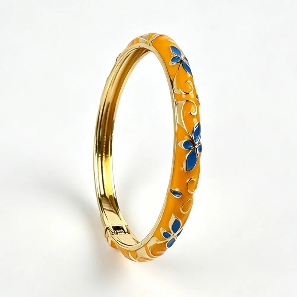 Dainty Colorful Vintage Cloisonne Bangle Enamel Chinese Flower Bangle Ethnic Open Cuff Women's Hand Bracelet Girls
