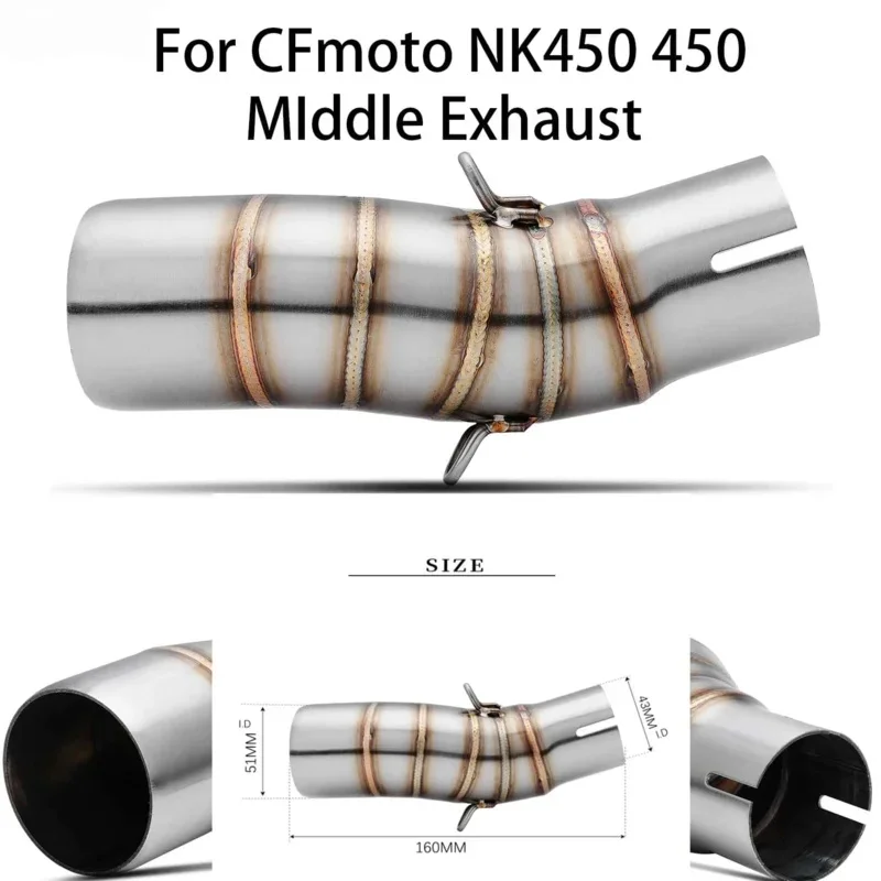 51mm Slip‑On Modified Motorcycle Exhaust Middle Connect Pipe for CFMOTO 450SR 450NK 2022‑2023