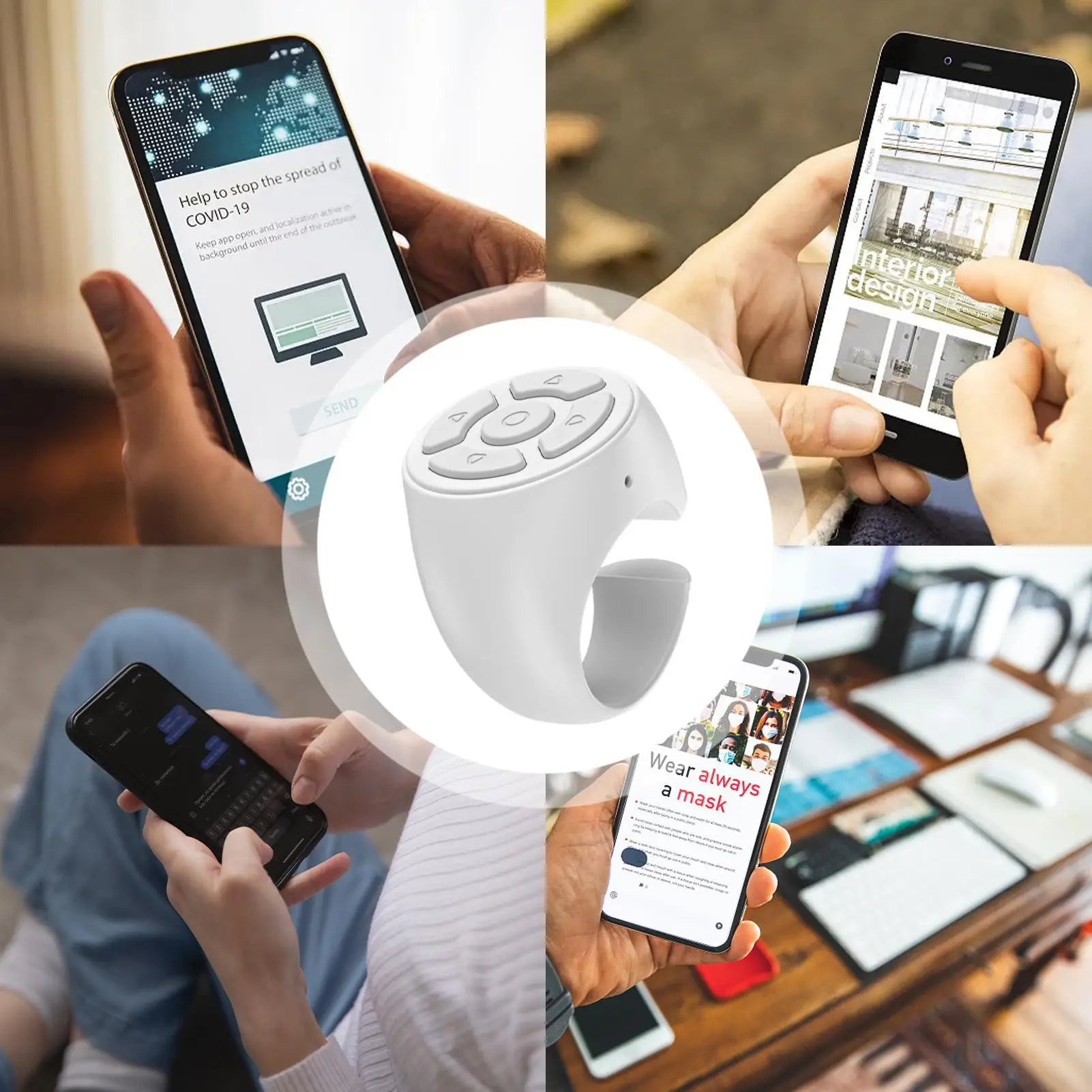 Scrolling Ring Wireless Finger Shutter Remote Control Page TurnerMobile Phone Controller Bluetoothcompatible For Home School