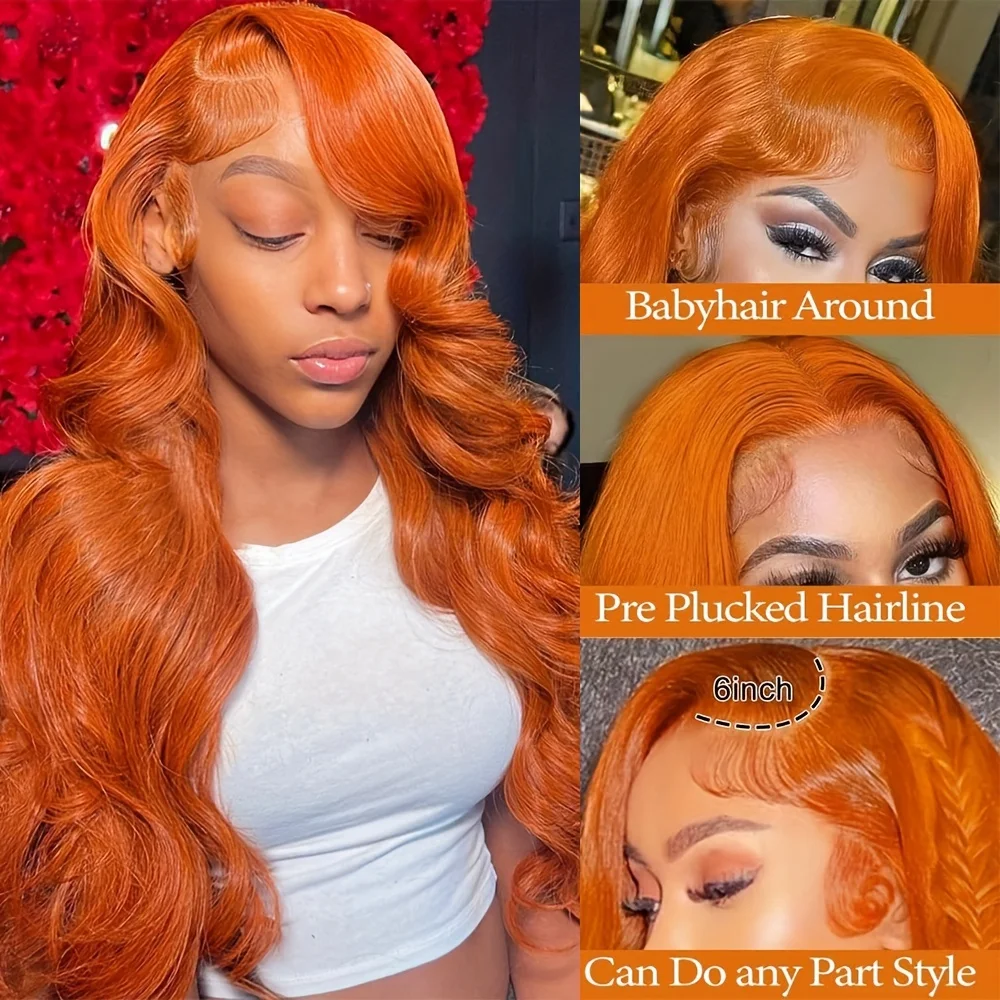 كثافة 200% 13x6 زنجبيل مموج للجسم # 350 HD الدانتيل الشفاف الباروكات البرازيلي عذراء الشعر الباروكات الأمامية قبل قطعها الباروكات للنساء