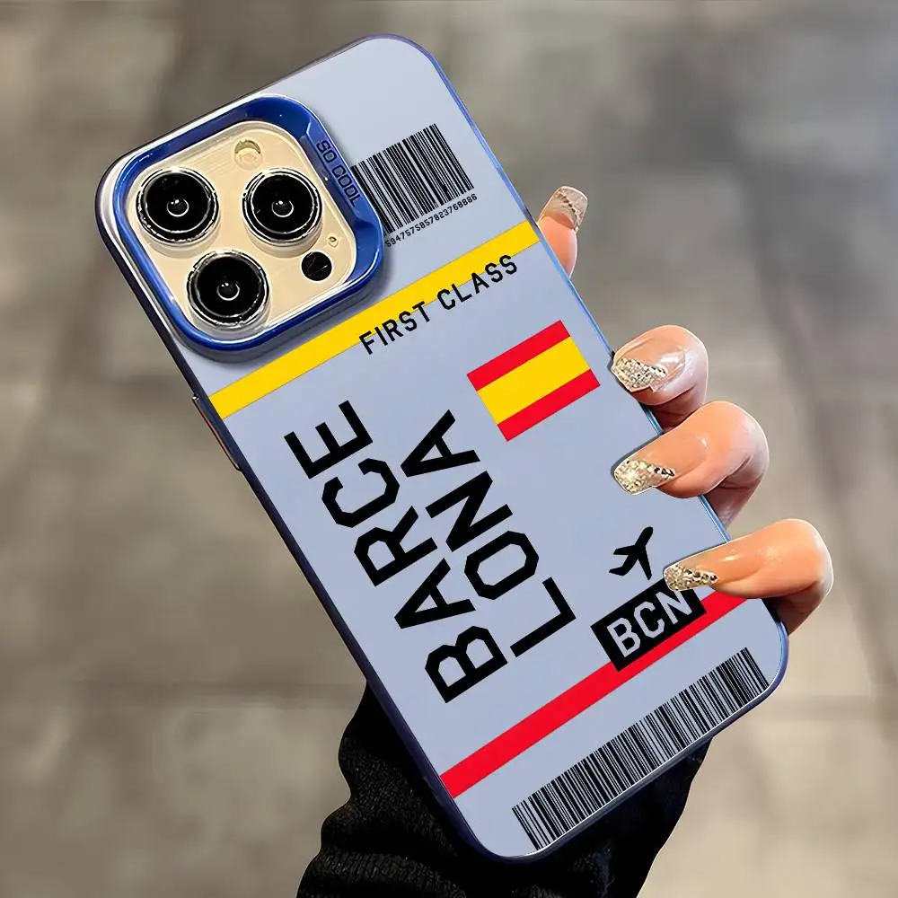 اسبانيا طائرة السفر تذكرة جراب هاتف آيفون 16 15 14 13 12 11 زائد برو ماكس متعدد الألوان أورورا الليزر للصدمات فوندا غطاء #6