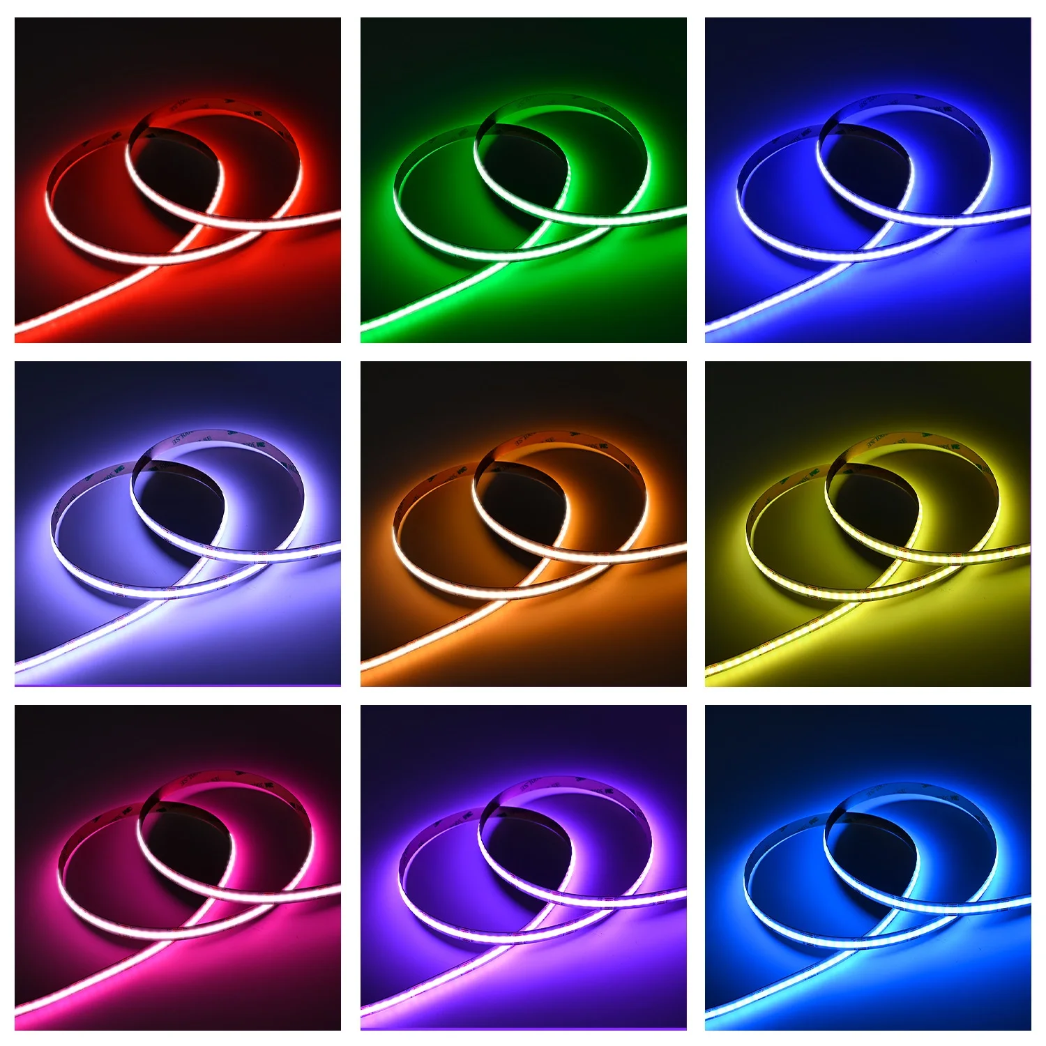 PWM COB RGB LED Strip Lights 4pin 10mm 576 LEDs/m High Density Flexible Dimmable FCOB LED Tape Colorful Rope Lighting DC12V 24V