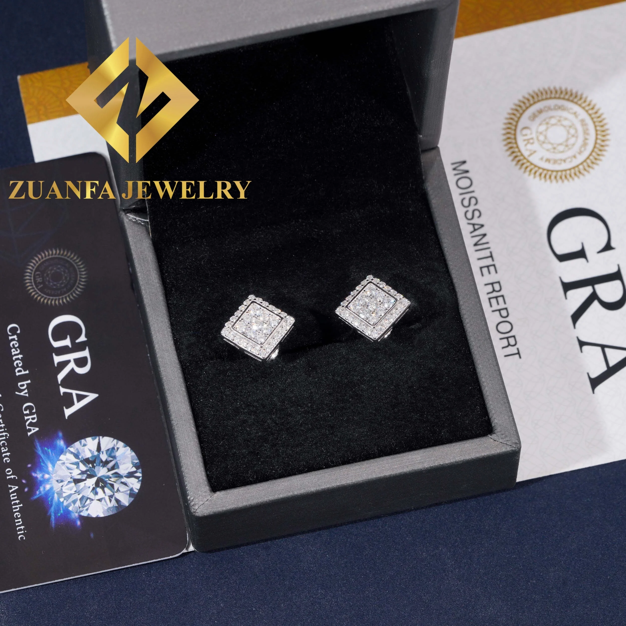 Wholesale Price GRA Certificates Square Shape Stud Earring Hip Hop 925 Sterling Silver VVS Moissanite Stud Earring