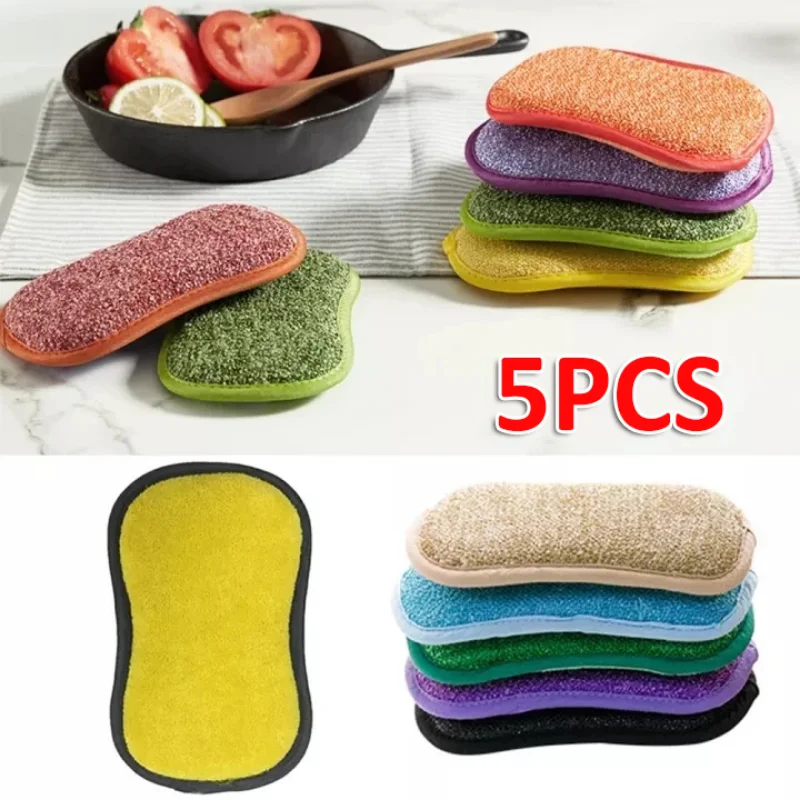 1/5Pcs Household Magic Sponge Kitchen Cleaning Sponge Scrubber Microfiber Scrub Sponges for Dishwashing Bathroom Accessories