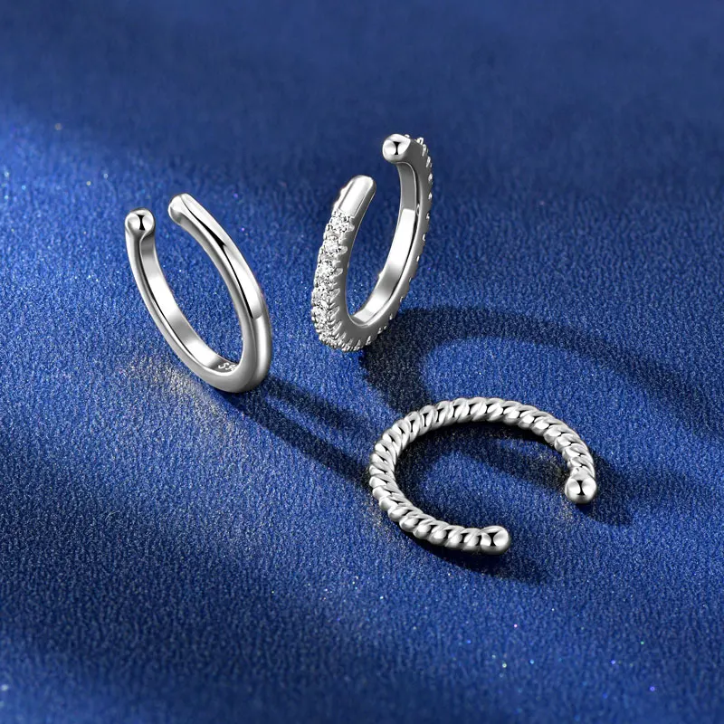 IOGOU 3Pcs/Set Ear Clip on Earring for Women Men S925 Sterling Silver Moissanite Half Hoop Earrings Dainty Trendy Fine Jewelry