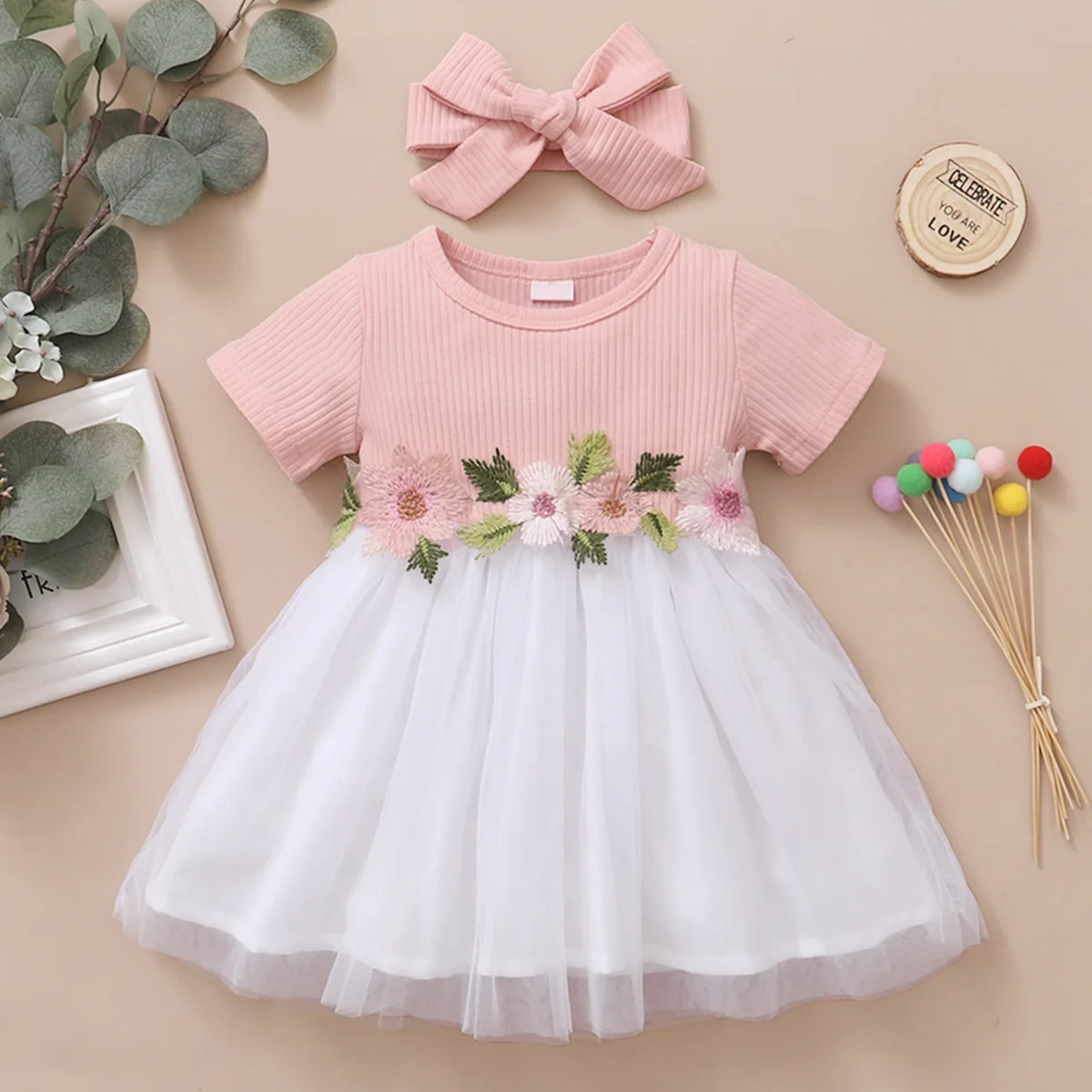 Newborn Baby Girl Princess Dress Embroideried Flowers Short Sleeve Fashion Tulle Skirt Summer Dress For Toddler Girl