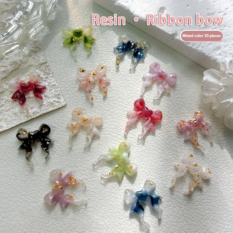 

30Pcs Mixed Ribbon Bow Gold Foil Nail Decoration Stereoscopic Nail Accessories Nail Painting Nail Salon