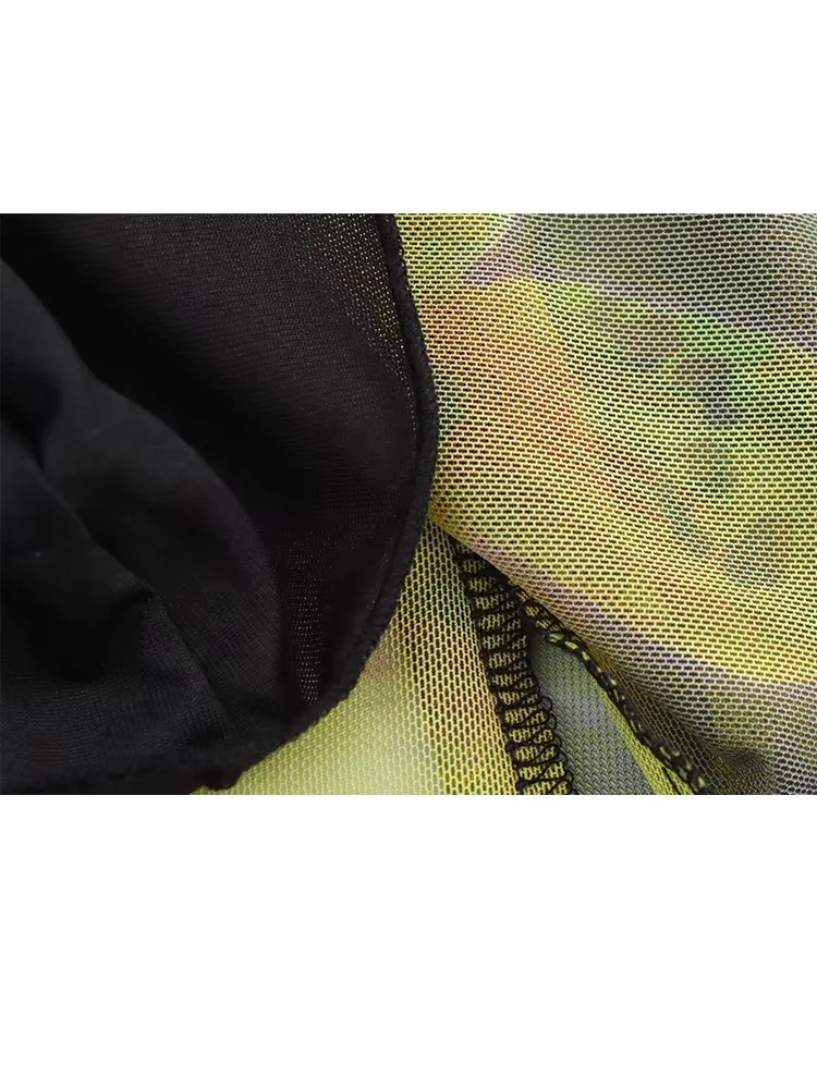 HH Frauen Neue Elegante Ärmellose Tüll Gedruckt A-Line Kleid Sommer Weibliche Hohe Taille Gefaltetes Schlanke Backless Sling Mini Kleid