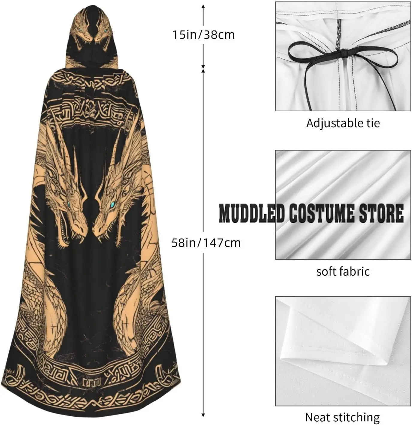 عباءة معالج ساحرة الهالوين بغطاء للرأس على شكل تنين كبير الحجم للبالغين، رداء تنكري لحفلات عيد الميلاد للمهرجانات والهدايا