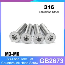 M3 M4 M5 M6 GB2673 316 Stainless Steel Six-Lobe Torx Flat Countersunk Head Screw Bolt