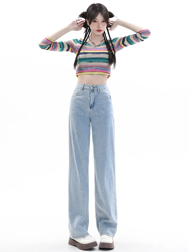 Leisure Vintage High Waisted Cargo Pants Y2K Aesthetics Jeans Pockets Slim Wide Leg Pants Korean Women Streetwear Retro Trousers