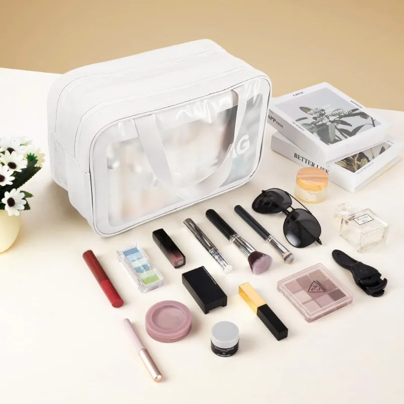1pc Large Capacity Transparent Dry Wet Separation Double-Layer Wash Bag Frosted PU Travel Portable Handheld Bath Storage Bag