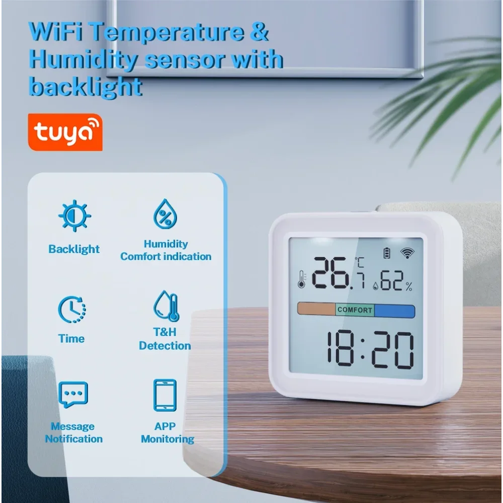 Tuya أتمتة المنزل واي فاي مستشعر درجة الحرارة والرطوبة الذكية الخلفية الرطوبة ميزان الحرارة دعم أليكسا جوجل مساعد #3