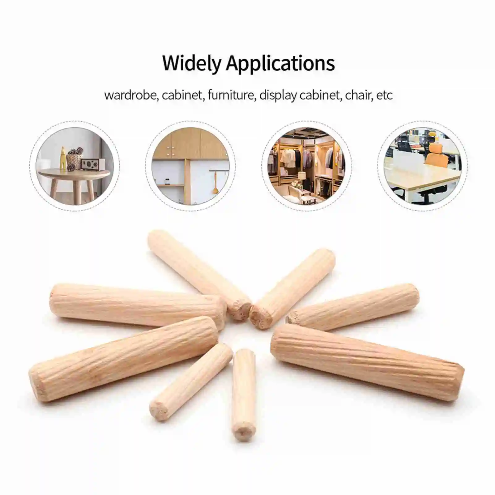 100pcs Dowel Wood Dowels Fluted Wooden Dowels Set of Dowel Pins Fluted Pins for Furniture Cabinets Fluted Wooden Dowels