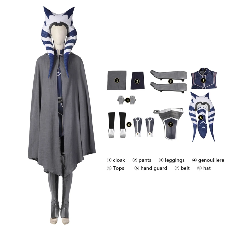 Ahsoka Tano Cosplay Costume Halloween The Clone Wars Superhero Woman Outfit Fancy Party Suit For Adult Hat