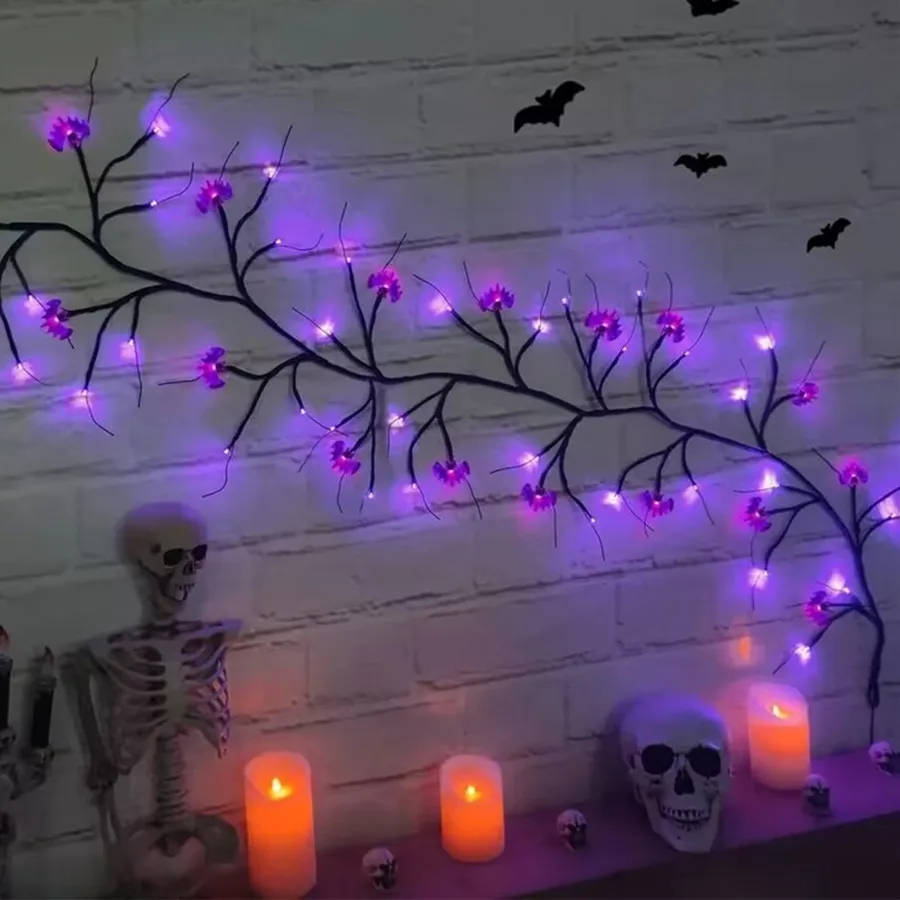 Halloween Willow Vine String Light Led Pumpkin Bat Spider Garland Lamp for Halloween Home Indoor Outdoor Party Garden Decoration