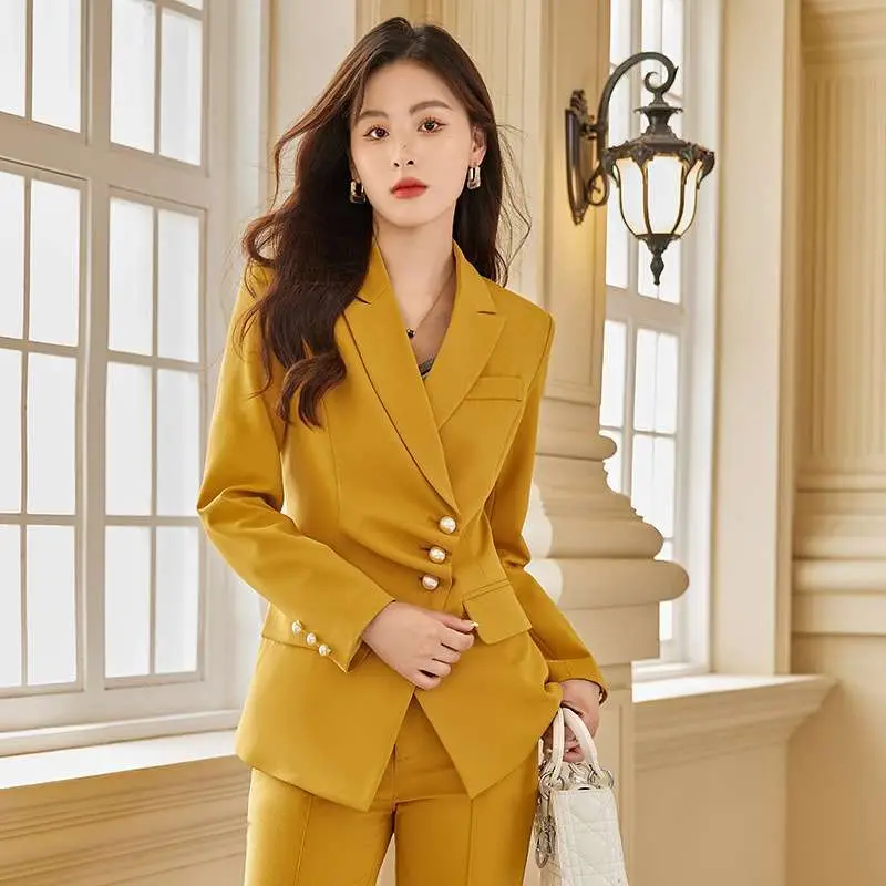 

Ele Profional Suit for Women High Sense Faion Cleanfit Long Sve Pure Linen Office Wear Spring