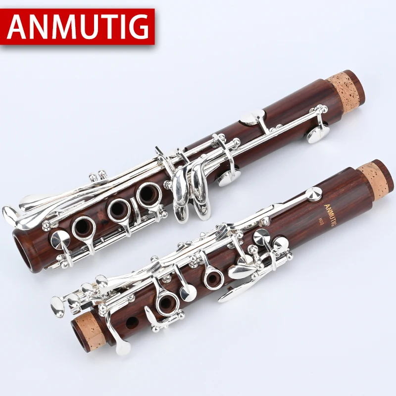 ANMUTIG-Professional Red Wood 17 Key Bb Clarinet, Rosewood Silvering H32