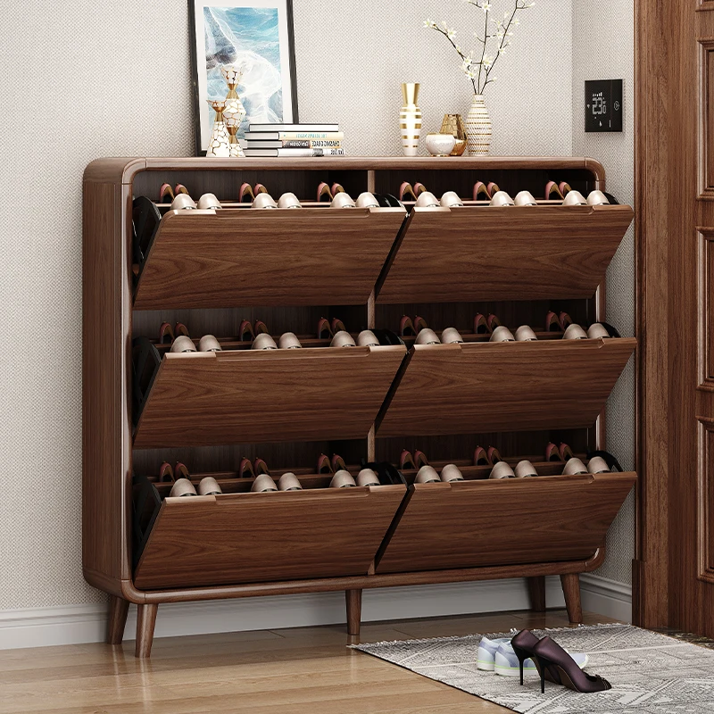

Custom Luxury Mdf Wooden Shoes Organizer Modern Furniture Entrance Ultra Thin Tipping Bucket Shoe Storage Cabinet Shoe Rack