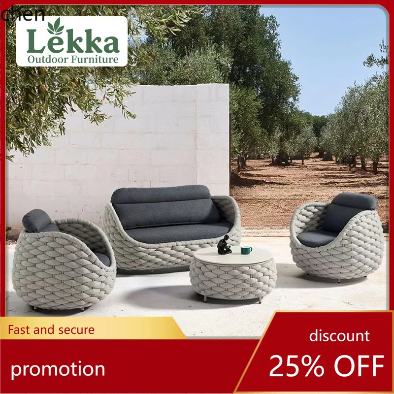 

HT Custom Outdoor Sofa Courtyard Terrace Garden Furniture Waterproof Balcony Leisure Sofa Coffee Table Set