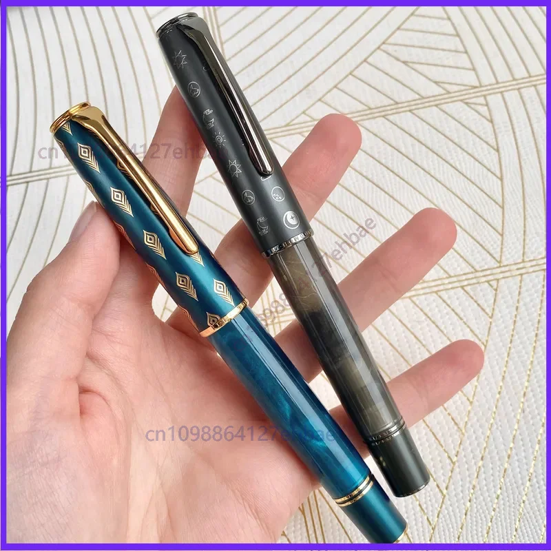 

For Hongdian N7 Resin Piston Fountain Pen Cute Totem Cap EF/F/M/Long Blade Nib Green Gray Smooth Writing Office Pen