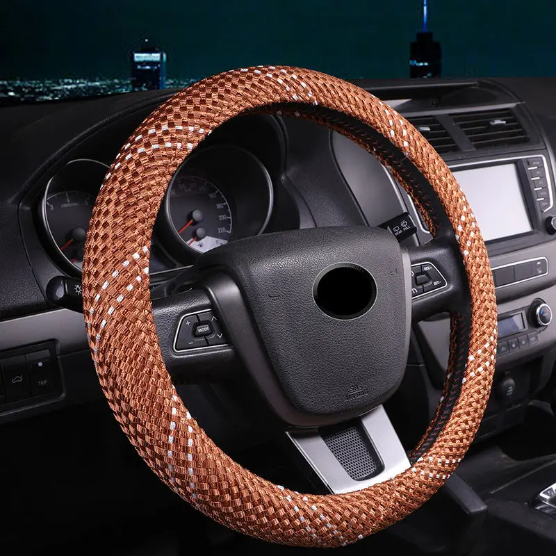 Hand-woven Ice Silk Car Steering Wheel Cover Four Seasons Universal Men\'s and Women\'s Car Handle Cover Non-slip Durable