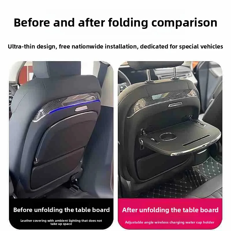 Car Tray Table For XPeng G9 G6 Multifunctional Seat Back Small Table w/ Ambient Light & Wireless Charger Foldable Table Plate