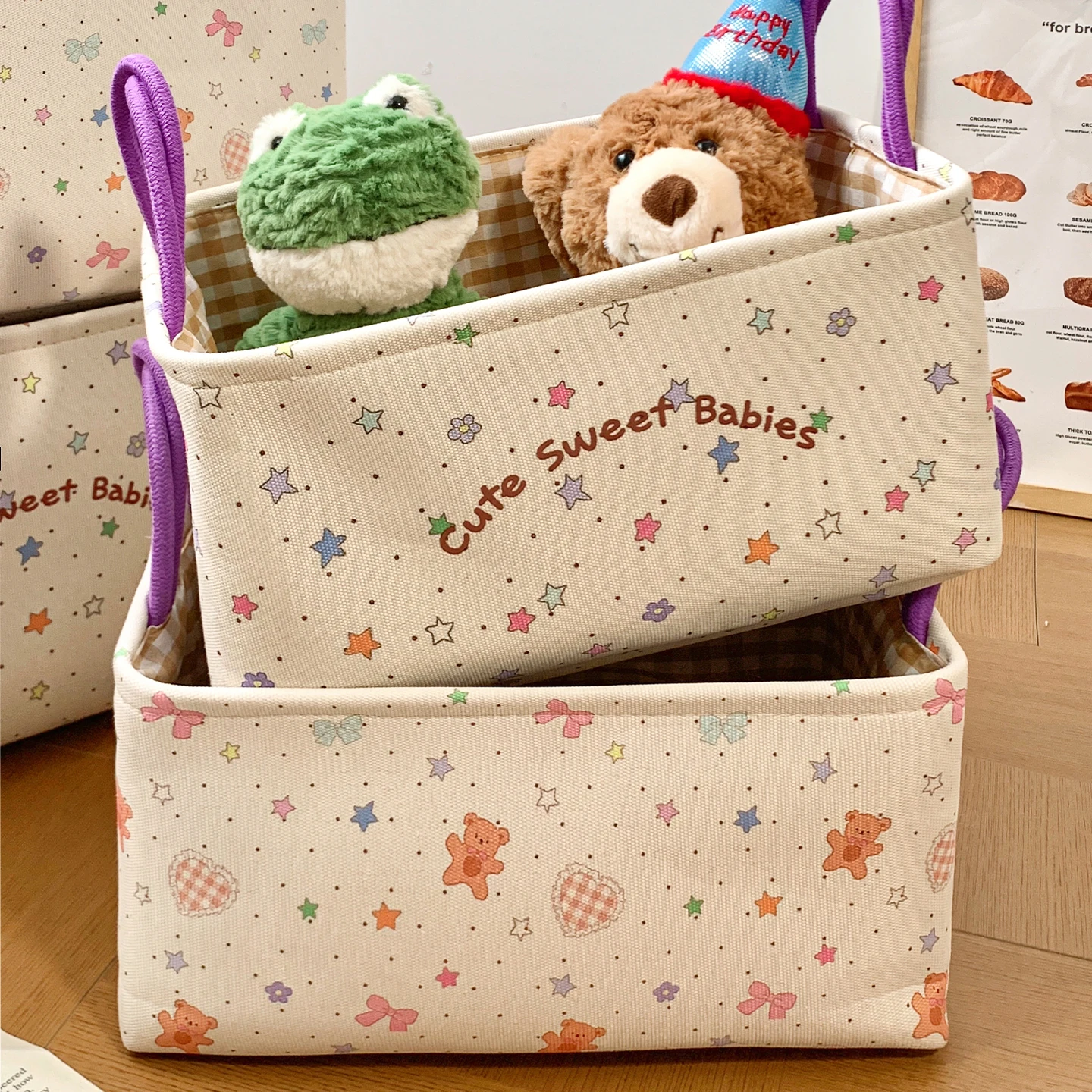 

Тканевая корзина для хранения с узором Thiened Star, милая домашняя игрушка для гостиной, органайзер для закусок, корзина для белья, студенческая одежда Dir...