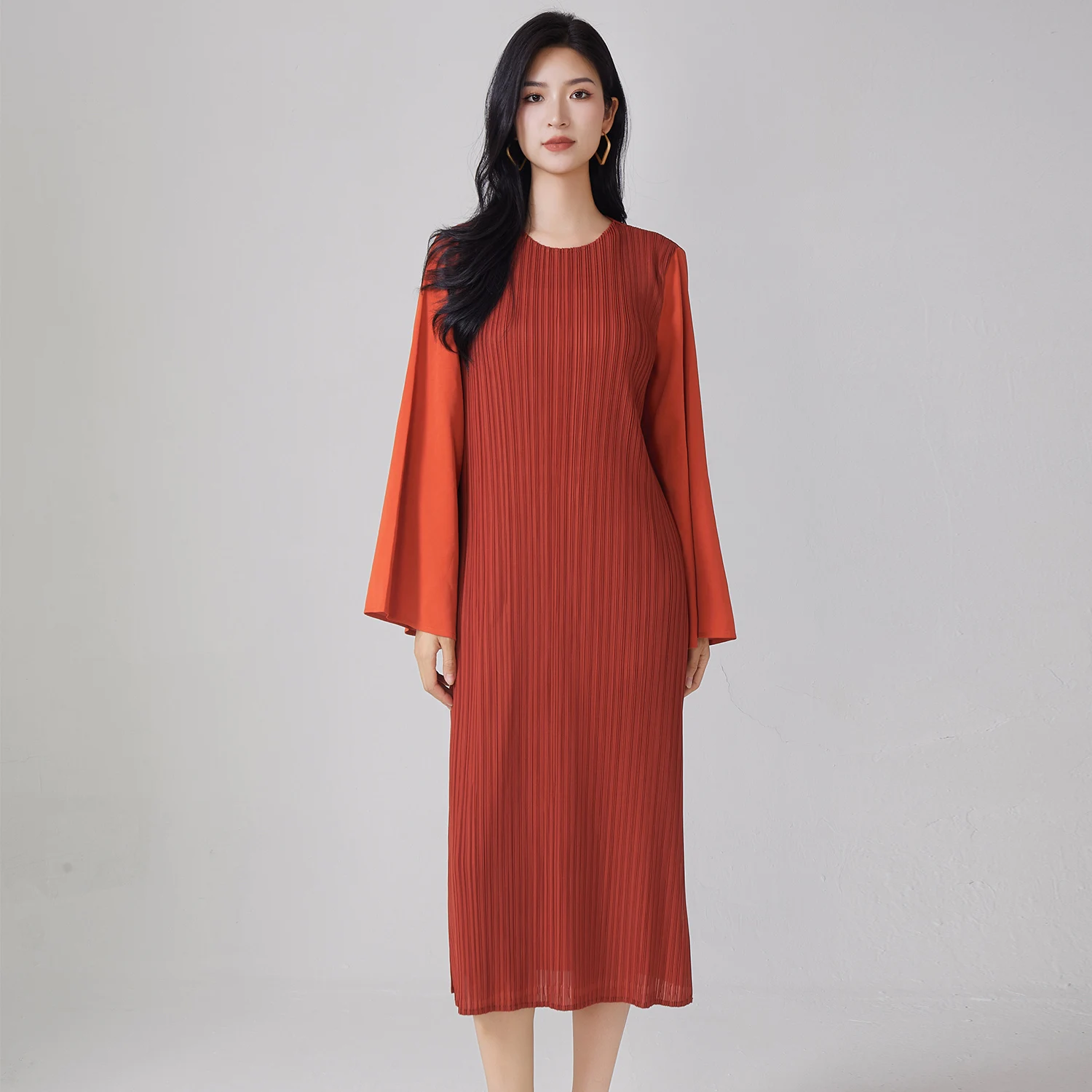 

Miyake 2024 Latest Design Casual Dress Loose Sleeves Pleated Dress