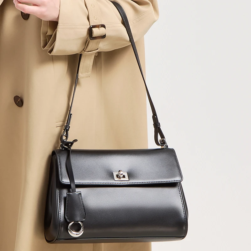 First Layer Cowhide Small Square Bag Women's Handbag New Genuine Leather Female Bag Commuter Shoulder Crossbody Boston bag