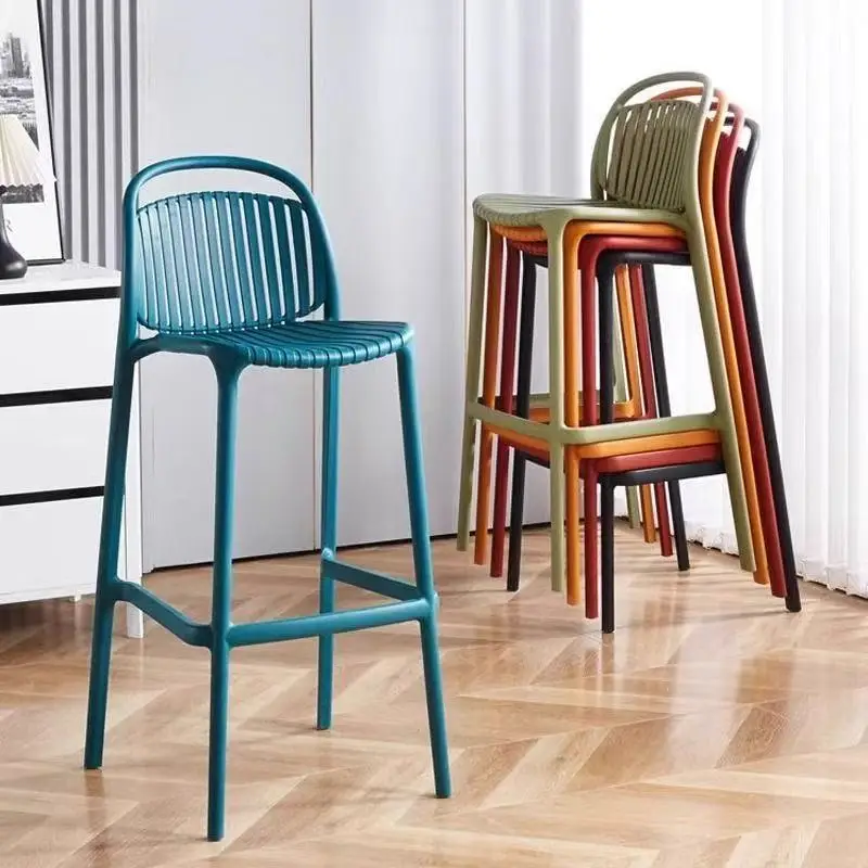 Nordic designer bar chairs, modern simple home stackable plastic bar chairs, bar outdoor high stools