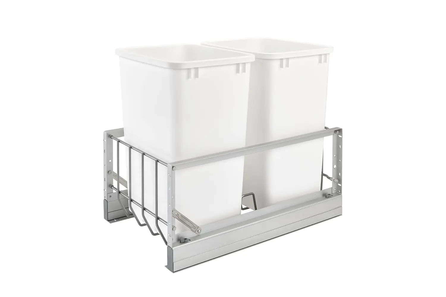 

Rev-A-Shelf Double Pullout Waste Container Storage for Kitchen Base Cabinets, 35 Qt Trash Cans with Soft-Close Slides, Silver &