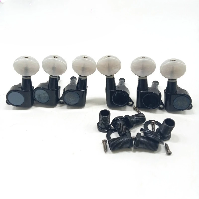 Afinadores de guitarra totalmente cerrados con perilla pequeña de madre de perla para guitarra eléctrica acústica, cabezales de máquina sellados negros