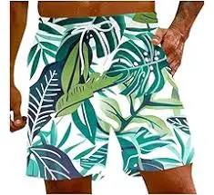 

Men's Tropical Leaf Print Beach Shorts - Quick Dry, Breathable Polyester with Drawstring Waist for Casual & Surf Wear