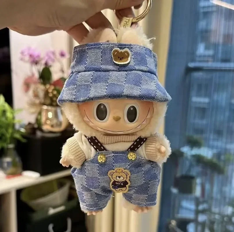 

Для Labubu первого второго и третьего поколения, аксессуары для детской одежды, модный синий комбинезон с плюшевым мишкой, комплект шляпы, одежда