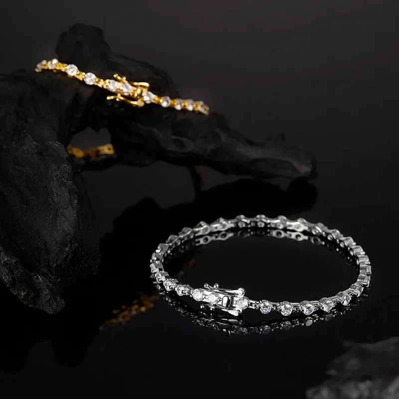 925 Sterling Silver Sparkling 3mm Moissanite Women's Bracelet -  Gold Plated Wedding Bracelets & Engagement Bridal Jewelry