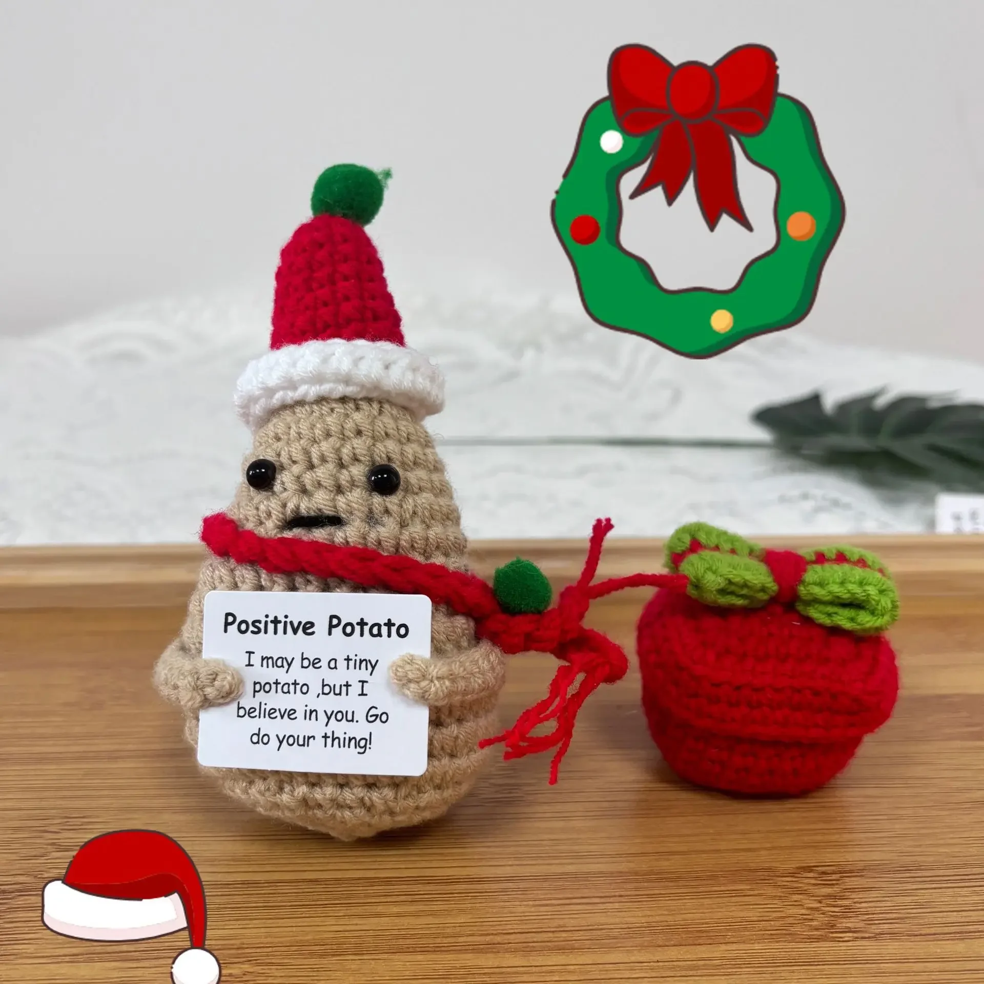 Vegetable Crochet Cute Face Energy Potato Ornament Handmade Knitting Christams Doll Auto Interior Accessories Desktop Decor