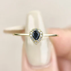 DWJ Zircon Water Drop Black Stone Rings for Women Gift Real 925 Sterling Silver Original Engagement Ring Gold Color Fine Jewelry