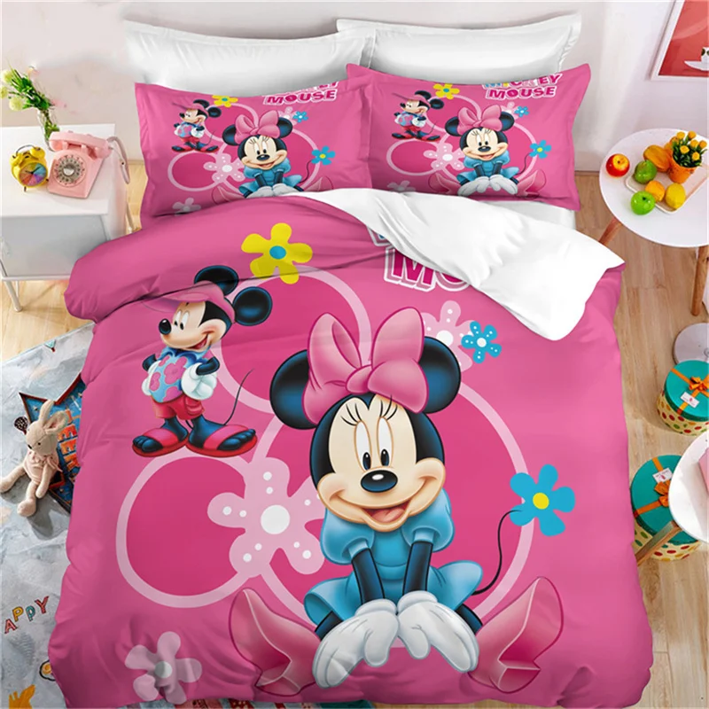 Disney Duvet Cover Sets Mickey Minnie Mouse Quilt Cover Pillow Case Digital Printed Bedding Set Boy Girl