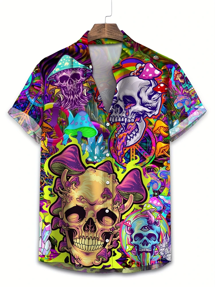 

Мужская рубашка с короткими рукавами и принтом черепа, стиль для пляжной вечеринки, удобная дышащая и модная мужская рубашка с короткими рукавами