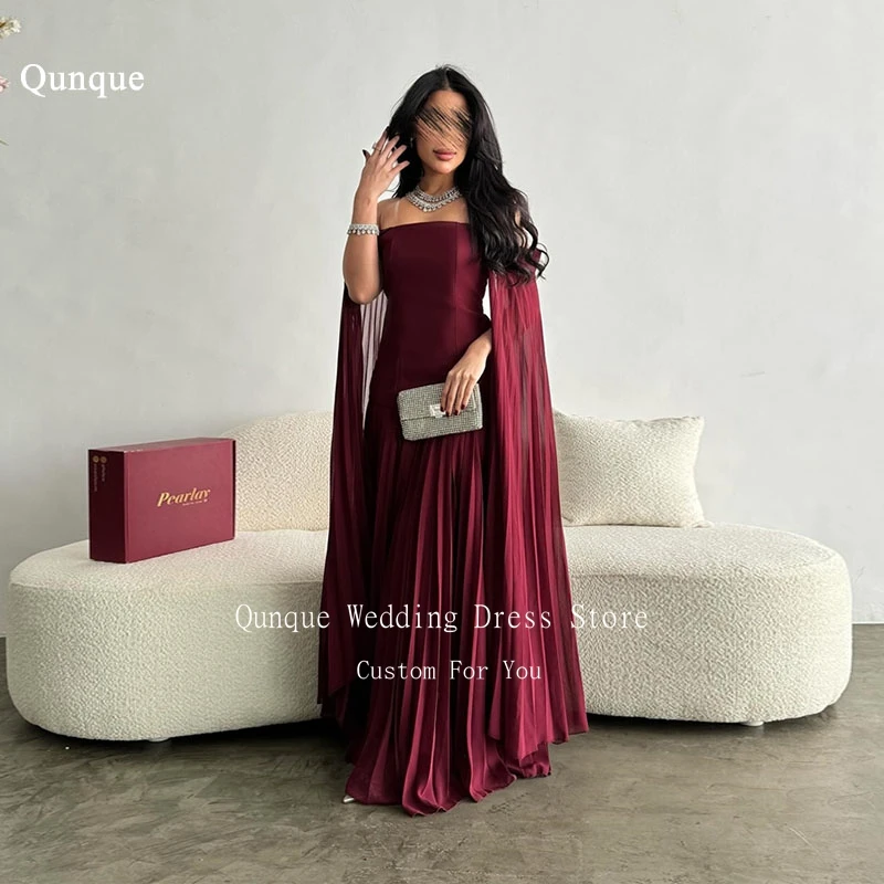 

Qunque Dubai Evening Dresses Burgundy A Line Chiffon With Cape Sleeves Formal Occasion Dresses Vestidos De Fiesta Customized