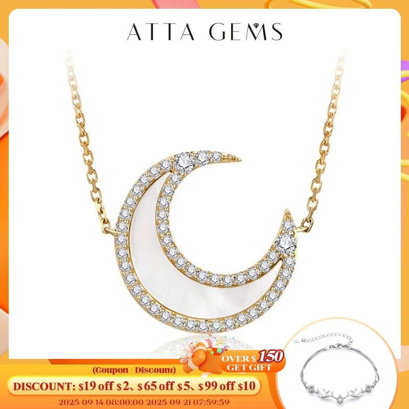 

ATTAGEMS D Color VVS1 Luxury Moon Moissanite Necklace for Women Solid S925 Silver Yellow Gold Pendant Fine Jewelry Girls Party