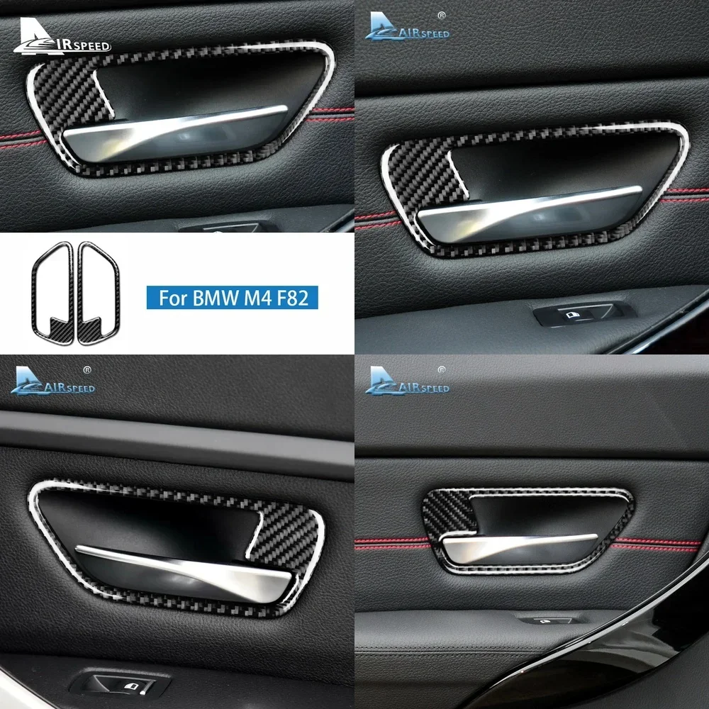 

AIRSPEED 2PCS Carbon Fiber Car Interior Door Handle Cover Trim Door Bowl Stickers for BMW M4 F82 Accessories Car Styling