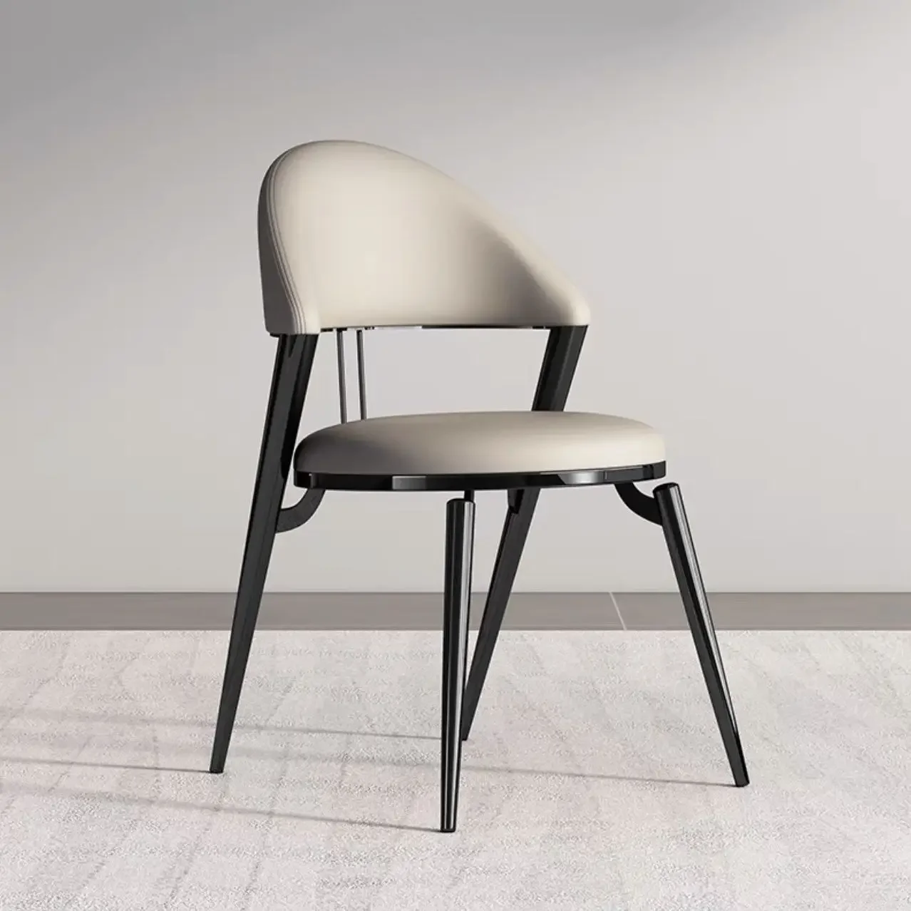 

Italian Minimalist High-end Dining Chair Home Bar Coffee Shop Backrest PU Leather Soft Faced Stainless Steel Minimalist Chairs